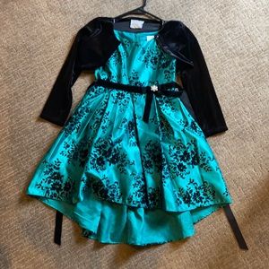 Girls Green and Black Christmas Dress
